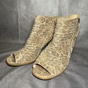 Paul Green Peep Toe Ankle Bootie Boot Smoky Leopard Animal Print Heeled Zip Sz 9